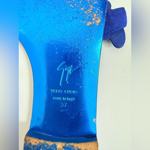 Giuseppe Zanotti Summer Metallic Blue Cruel Wing flat thong sandals EU 37 - Picture 3 of 8